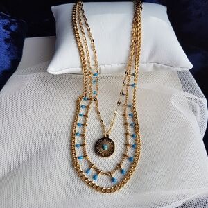 Symbolic Gold Layered Evil Eye Contemporary Necklace Stainless Steel NEW